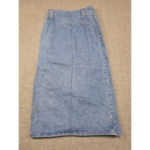 Vintage NO! Jeans Denim Maxi Skirt Blue Cotton Button Slit Made in USA Size 7